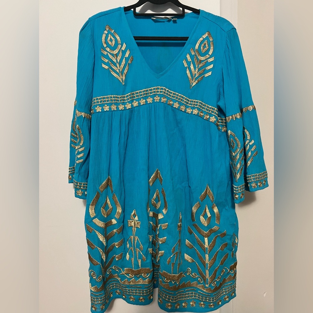 Soft Surroundings Blue and Gold Graphic Tunic